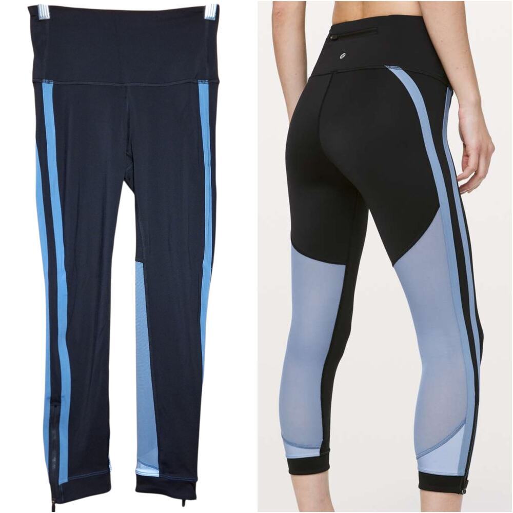 Lululemon high rise size 4 Zip the line crop legging black / utility blue 23"